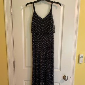 ADRIANNA PAPELL Beaded Chiffon Gown NAVY size 0P